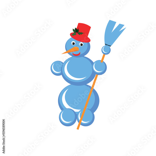 Snowmen in red hats with holly, brook. Season specific flat design object isolated for web, for print for Christmas, winter holidays illustration