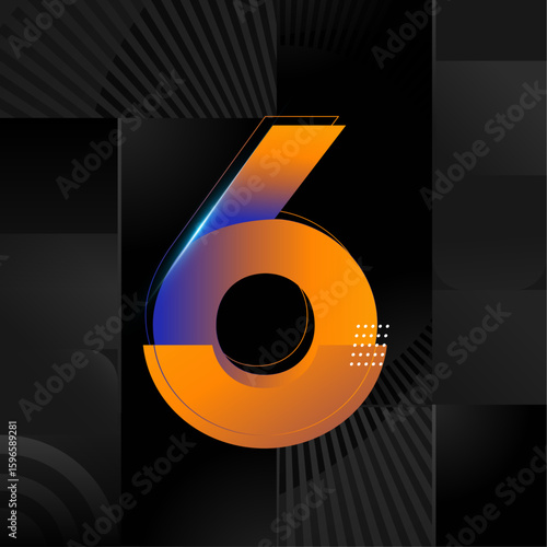 Futuristic Number 6 Design – Abstract Orange and Blue Gradient Digit on Black Geometric Background