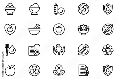 Nutritional Icons Depicting Healthy Eating Practices, Dietary Restrictions, and Food Safety Measures for Health and Well Being