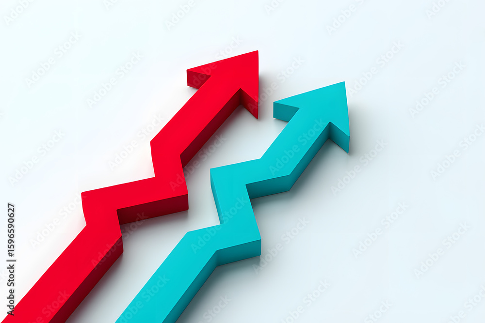 Dynamic Growth Trajectory Visualizing Success with Upward Trending Arrows in Red and Teal on a Clean White Backdrop Symbolizing Progress and Achievement in Business and Finance Dynamic Growth Trajectory Visualizing Success with Upward Trending Arrows in Red and Teal on a Clean White Backdrop Symbolizing Progress and Achievement in Business and Finance