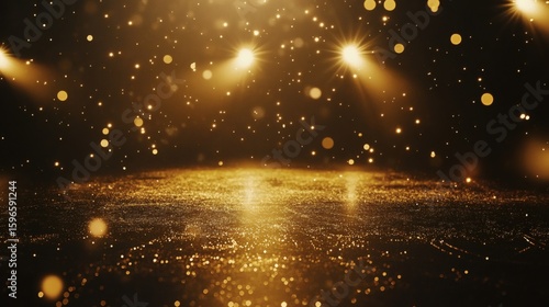 Wallpaper Mural Black podium product stage with spotlight and golden glitter background, gold lights rays scene background, Torontodigital.ca