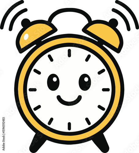Happy Ringing Alarm Clock Cartoon - Wake Up and Time Management Icon