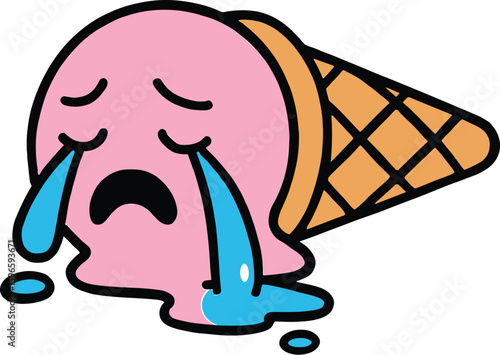 Sad Melted Ice Cream Cone Crying - Unhappiness and Disappointment Icon