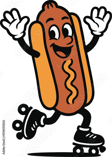 Happy Hot Dog on Roller Skates Mascot - Fun Fast Food Character