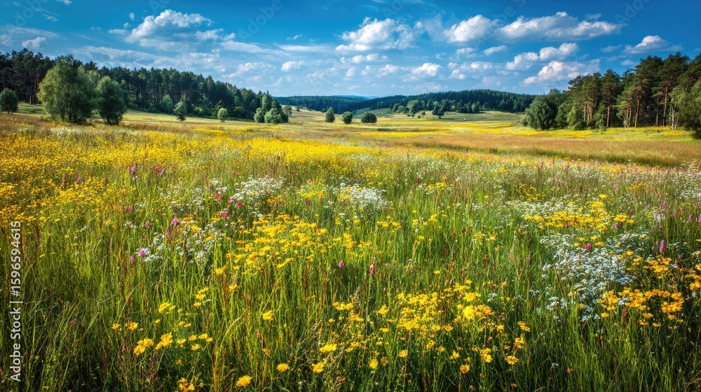 Obraz premium Vibrant Wildflower Meadow Under a Sunny Summer Sky