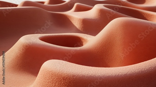 Abstract Red Landscape with Soft Curves and Organic Forms