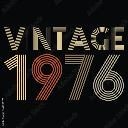Retro vintage 1976 birthday design with striped numbers