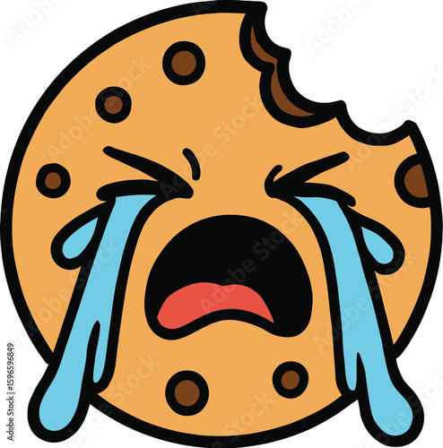 Crying Bitten Cartoon Cookie Vector Illustration. Sadness, Disappointment, and Broken Treat Symbol.