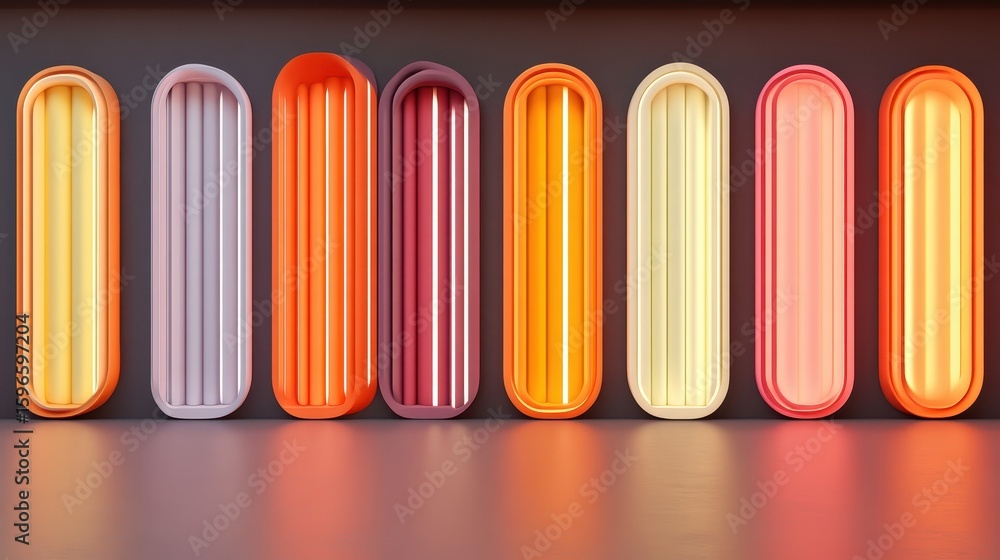 Fototapeta premium Colorful Vertical Panels with Soft Lighting in Modern Interior Design
