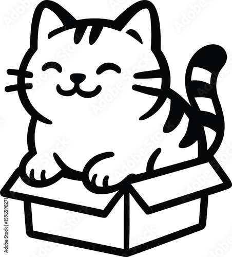 Cute Happy Cartoon Cat in a Box Vector Illustration. Playful Pet, Feline Friend.