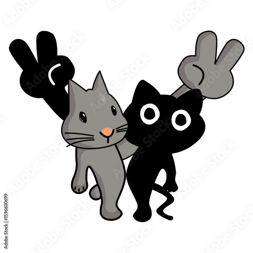 A heartwarming illustration of a rabbit and black cat cuddling