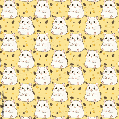 A seamless kawaii hamster white yellow background