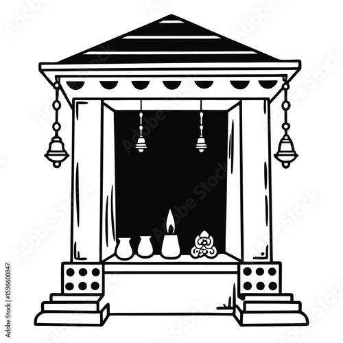 Elegant modern Hindu temple design crafted from wood ideal for luxury home interiors showcasing a blend of traditional architecture and contemporary aesthetics perfect for upscale