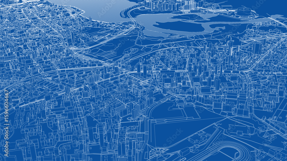 Fototapeta premium Urban modern landscape. Vector rendering of 3d