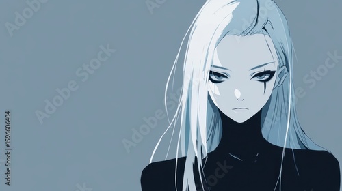 Pale anime girl with striking monochrome features.