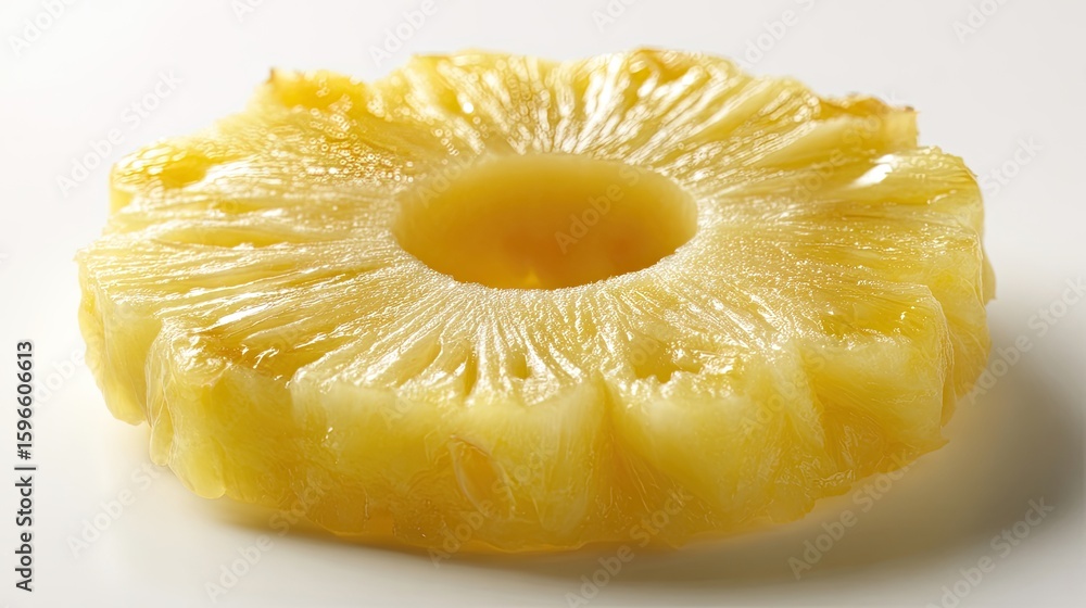 Bright Yellow Pineapple Ring Slice on White Background Bright Yellow Pineapple Ring Slice on White Background