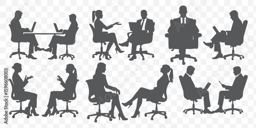 Diverse individuals seated on chairs in different postures, vector illustration. Group of people sitting, representing waiting, meetings, or casual conversations.