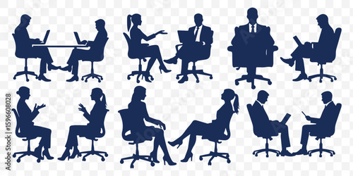 Diverse individuals seated on chairs in different postures, vector illustration. Group of people sitting, representing waiting, meetings, or casual conversations.