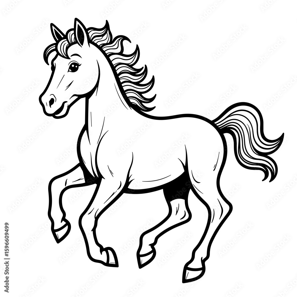 Obraz premium Galloping horse coloring page – Adorable hand-drawn design for kids