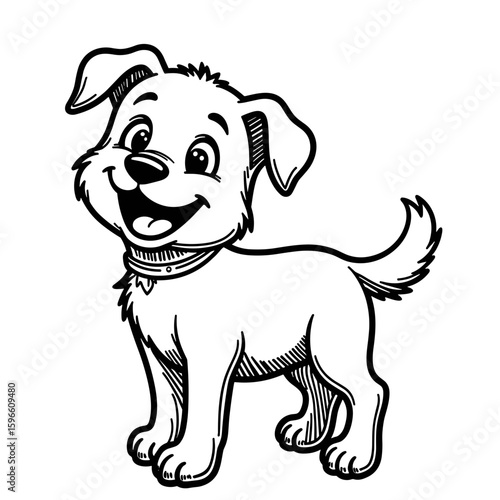 Cute dog wagging tail happily – Kids coloring book design, playful art