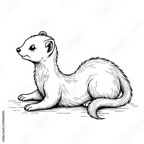 Abstract ferret stretching – cute coloring book illustration, kids activity