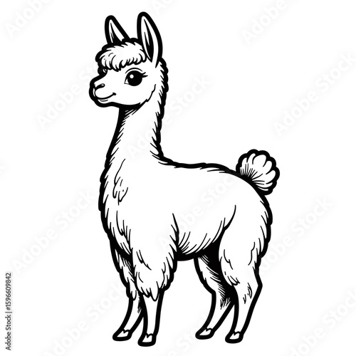 Cute alpaca outline drawing for kids coloring book, playful activity