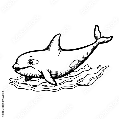 Orca whale surfacing in water – Cute coloring book design for kids