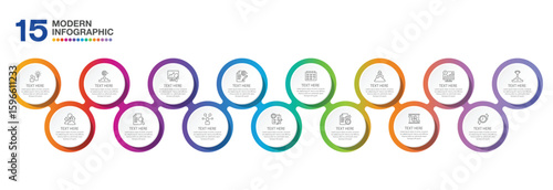 Infographic design with icons and 15 options or steps. 