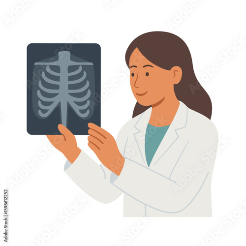Female Doctor Holding Chest X-ray. Flat Medical Illustration