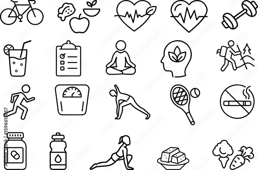 Fototapeta premium Health and Fitness Icons Set exercise wellness