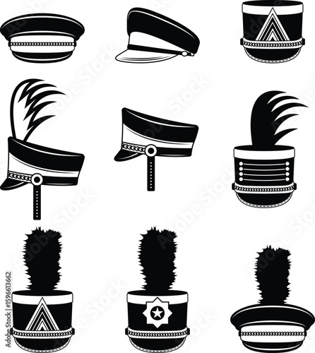 Marching Band Hat Eps, Vector File Black and White