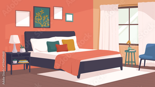 A Serene Minimalist Bedroom Illustration with a Modern Touch