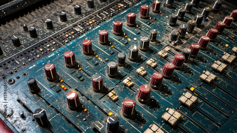 Obraz premium Vintage Audio Mixer with Dusty Controls and Faded Buttons