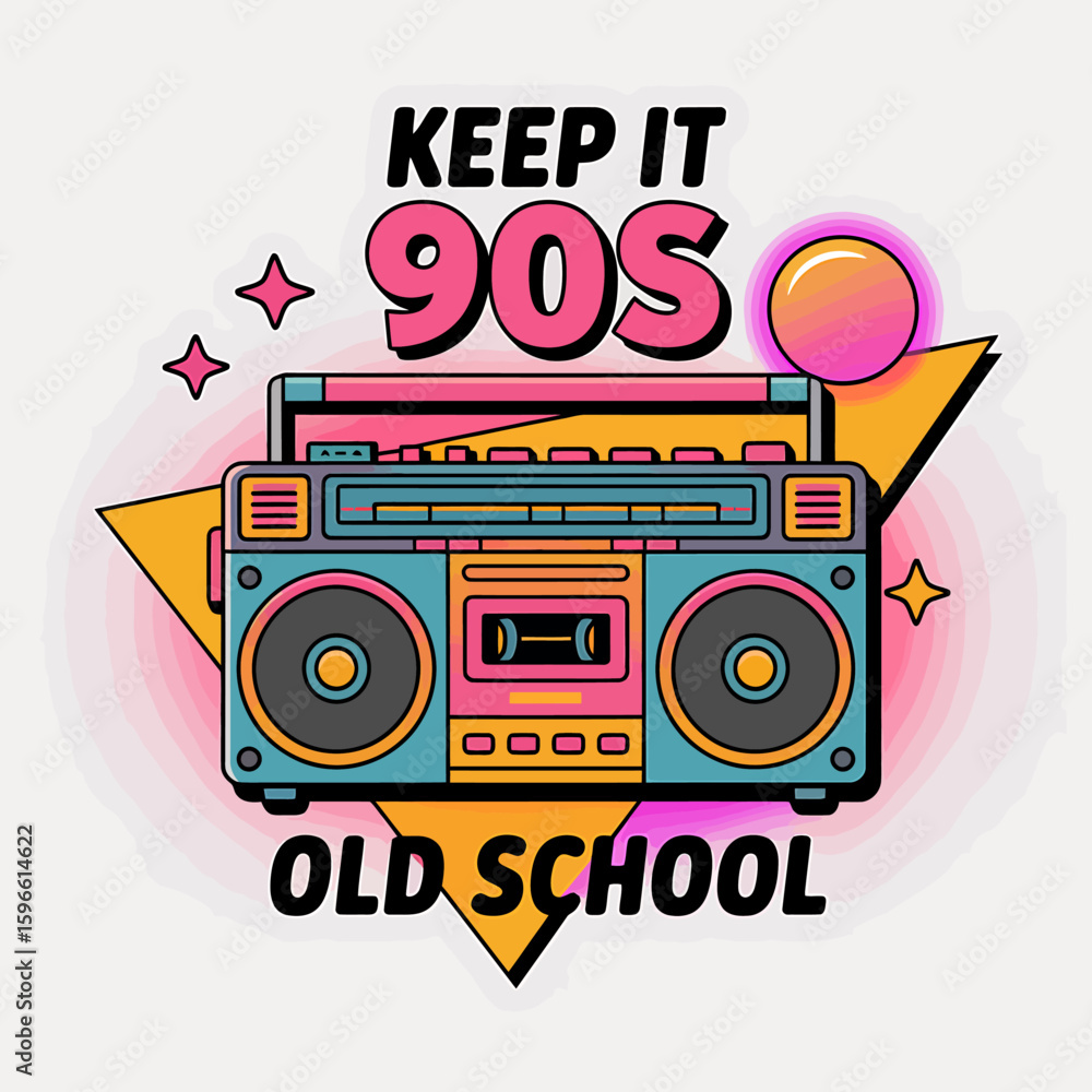 Fototapeta premium Retro 90s boombox with keep it old school text