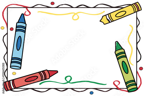 Border Frame of Colorful Crayons and Markers vector illustration