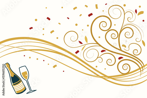 Elegant New Year Background with Golden Waves and Sparkles vector illustration