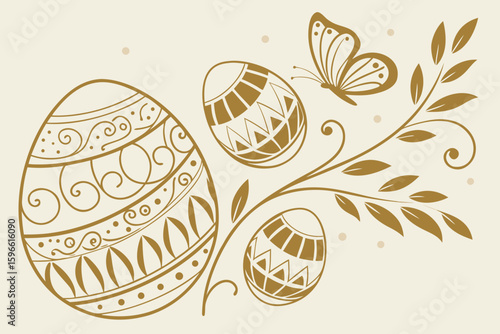 Elegant Golden Easter Egg Pattern on Pastel Background vector illustration