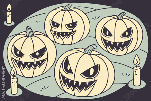Scary Jack o' Lantern Faces Forming a Pattern vector illustration