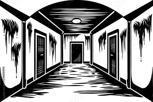Spooky Corridor with Dripping Blood vector illustration