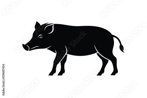 Simple Black Silhouette of a Wild Boar on a White Background