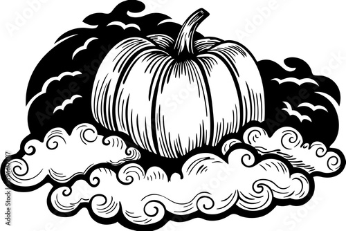 Giant Pumpkin Rising from the Mist vector illustration