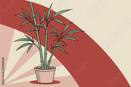 Red Gradient Background with Lucky Bamboo vector illustration