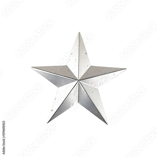 A detailed silver star shape is centered against a black background, showcasing its metallic texture and reflective qualities.
