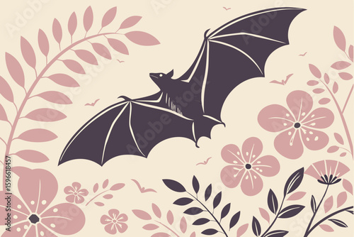 Vintage Wallpaper with Bat Silhouette vector illustration