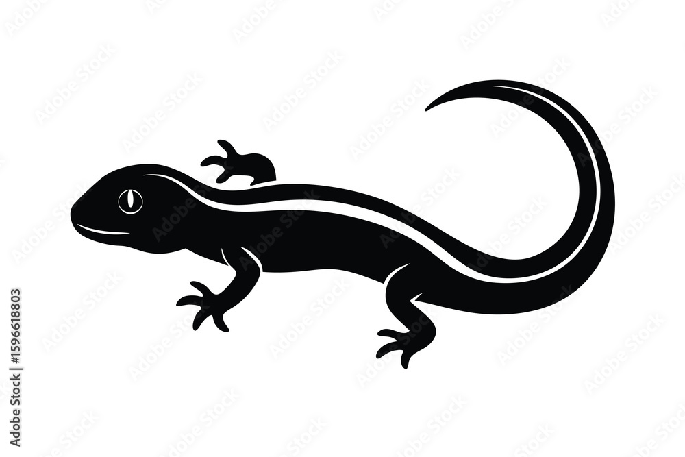 Naklejka premium Elegant Black Lizard Silhouette with Curled Tail on White Background for Design