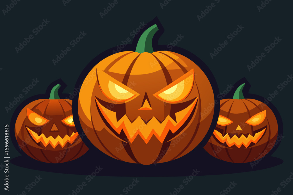 Fototapeta premium Jack o' Lantern Faces Glowing in the Dark vector illustration