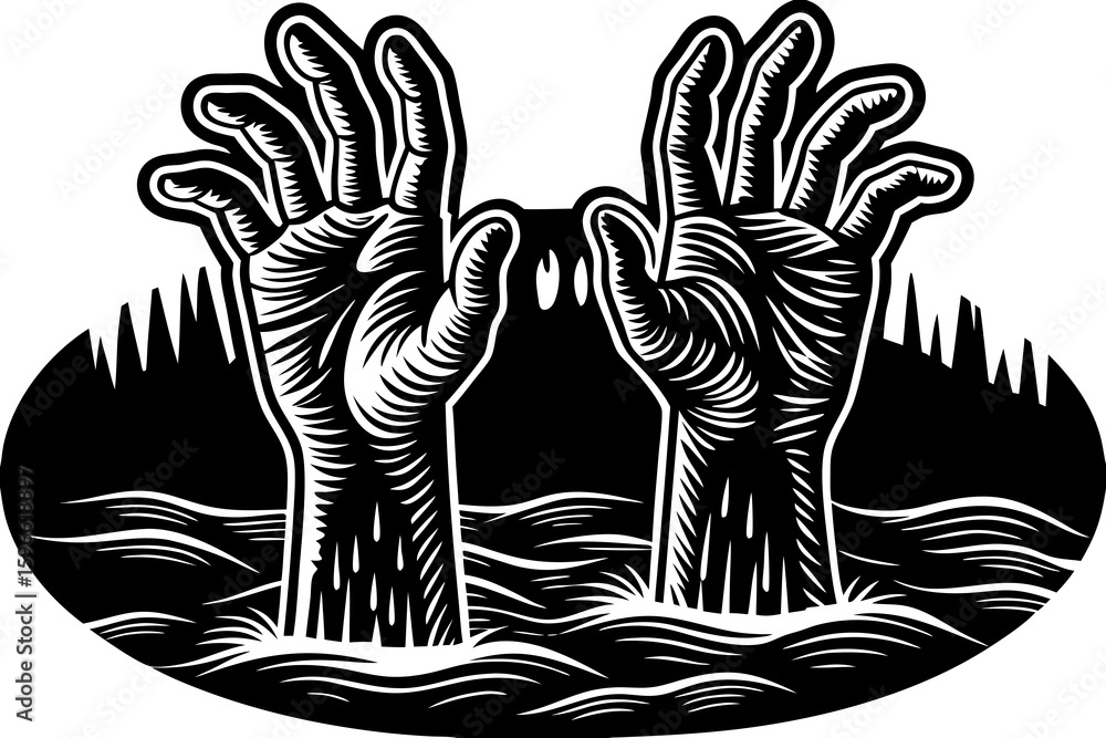 Obraz premium Monster Hands Reaching Out from Shadows vector illustration