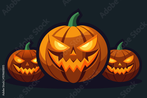 Jack o' Lantern Faces Glowing in the Dark vector illustration