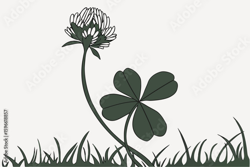 Minimalist Background with Single Glowing Four Leaf Clover vector illustration