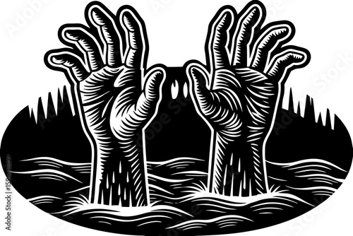 Monster Hands Reaching Out from Shadows vector illustration